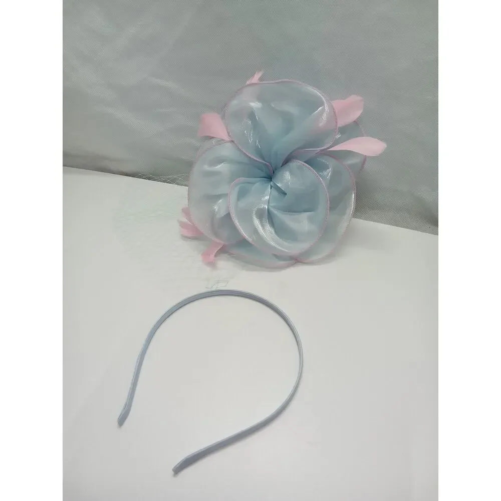 Little girl hair bow and headband pink and blue Easter flower girl wedding